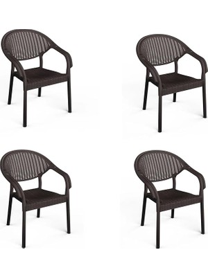 Adet Bambu Plastik Rattan Bahçe Balkon Teras Sandalyesi Gizli Metal Profil Ayaklı Kollu Sandalye B