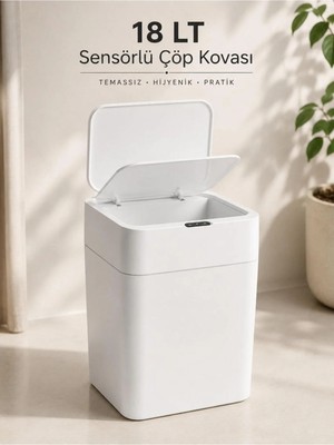 Loremp 18 Lt Sensörlü Çöp Kovası Otomatik Kapaklı Temassız Çöp Kutusu Beyaz