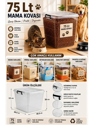 Loremp 75 Litre Kilitli Kapaklı Çok Amaçlı Saklama Kutusu – Mama, Bakliyat ve Deterjan Depolama Kabı