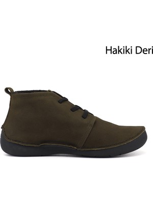 Gönderi(r) Kadın Haki Nubuk  Bağcıklı Hakiki Deri Comfort Bot