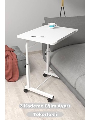 Eğim Yükseklik Ayarlı Laptop Sehpası Kahvaltı Ders Çalışma Bilgisayar Masası Metal Ayak Tek