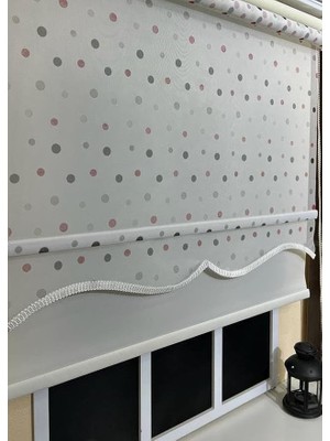 Çift Mekanizmalı Puantiyeli Tül Perde ve Ekru Stor Perde STB49000 V 01 Beyaz 160 x 200