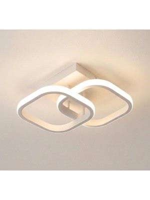 Avize Çift Kare Plafonyer, Beyaz, Alüminyum, Modern Stil, LED Aydınlatma, Salon & Yatak Odası I�