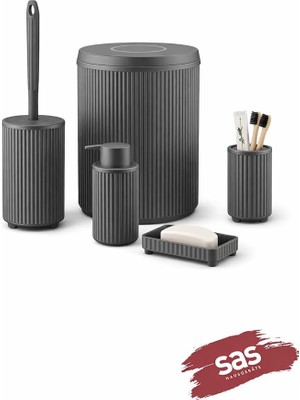 Haus Modern 5 Parça Banyo Seti – Çöp Kovası, Wc Fırçası, Sabunluk, Diş Fırçalık ve Sıv
