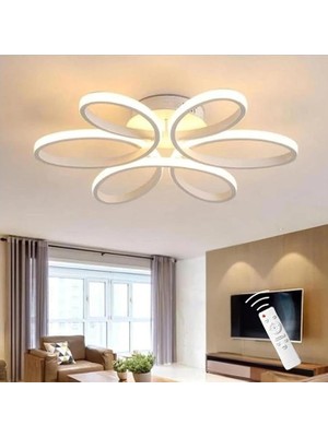 Beyaz Modern Plafonyer Avize, Kumandalı 3 Renk Led, 53 Cm, 35-40 M² Aydınlatma, Dimmer Özellikli