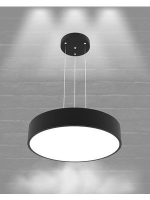 Lighting Drum-40 Ayarlanabilir Sarkıt Ledli Modern Siyah LED Avize (6500K (Beyaz Işık))