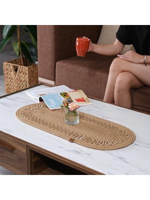 Doğal Jüt Dokuma Masa Örtüsü, Örgülü Sehpa Yolluğu, Oval Masa Örtüsü Yemek Masası Veya