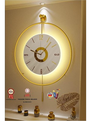 Aksesuar Metal Çember - Kadran Kristal (Özel Seri- Quartz Mekanizmalı) Pilli Ledli Metal Duvar Sa