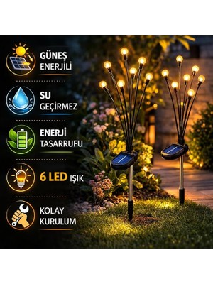 Güneş Enerjili Ateş Böceği Bahçe Lambası 1 Adet 6’lı Demet Solar Dekoratif Bahçe Aydınla