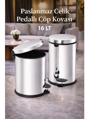 Loremp Paslanmaz Çelik Pedallı Çöp Kovası 16 Lt Çok Amaçlı Kullanım için Şık Tasarım