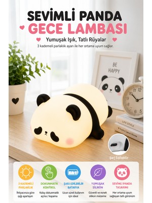Open City Sevimli Panda Gece Lambası USB Şarjlı Dokunmatik Silikon Çocuk Odası Başucu Lambası 3 Kademe