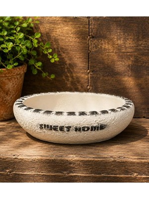 Home Yazılı Taş Saksı 27X21 cm Çap 10 cm Yükseklik Beyaz