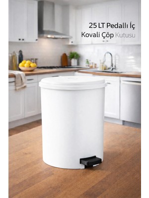 Loremp 25 Lt Banyo Mutfak Çöp Kutusu Oedallı Iç Kovalı Beyaz