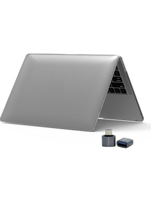 MacBook Pro 13 Inç Kılıf A2338 A2251 A2289 Uyumlu – Sert Kapak Şeffaf & Gri, Parmak Izi Bıra