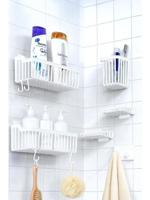 Home Banyor 6'lı Banyo Seti Yapışkanlı Beyaz Banyo Düzenleyici Şampuanlık Diş Fırçalık