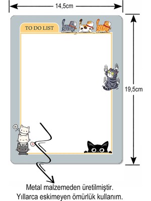 İyi Fikirler Yaramaz Kediler Yaz Sil Buzdolabı Notluk Alışveriş Listesi Manyetik Metal Magnet To Do List Kalem Hediyeli