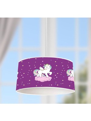 UltraMint Renkli Unicorn Desenli Dijital Baskılı Pvc Kumaş Sarkıt Avize