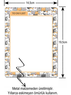 İyi Fikirler Kedi Desenli Yaz Sil Buzdolabı Notluk Alışveriş Listesi Manyetik Metal Magnet To Do List Kalem Hediyeli