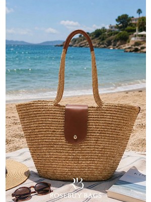Duffy Kapaklı Handmade Kadın Hasır Çantası – Yazlık Tote ve Plaj Çantası