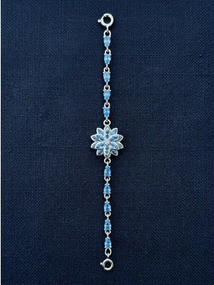 Aytekin Jewelry Açık Mavi Taşlı Çiçek Bileklik 925 Ayar Gümüş