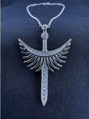 Aytekin Jewelry Kanat ve Kılıçlı Taşlı Kolye 925 Ayar Gümüş