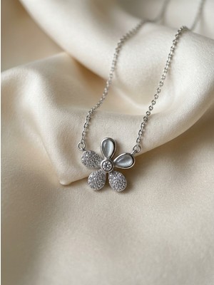 Aytekin Jewelry Çiçekli Taşlı Kolye 925 Ayar Gümüş