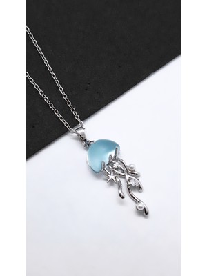 Serenity Opal Zirkon Taşlı Deniz Anası Figür Çelik Kolye3