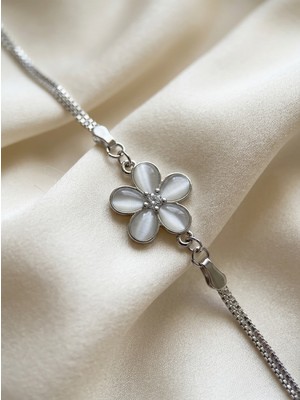 Aytekin Jewelry Çiçek Şeklinde Büyük Taşlı Bileklik 925 Ayar Gümüş