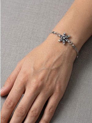 Aytekin Jewelry Siyaha Yakın Renk Taşlı Çiçek Bileklik 925 Ayar Gümüş