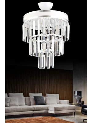 UltraMint Paris 4'lü Katlı Beyaz Krom Yaldızlı Kristal Taşlı Modern Avize