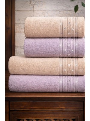 Mela Home Inci 4'lü Banyo Havlu Seti Hamam Takımı- El ve Yüz Havlusu- Çeyiz - Hediyelik 100% Pamuk