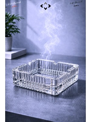 Liground Kristal Kare Cam Küllük | Premium Ağır Cam | Şık & Modern Masaüstü Küllük 10 cm