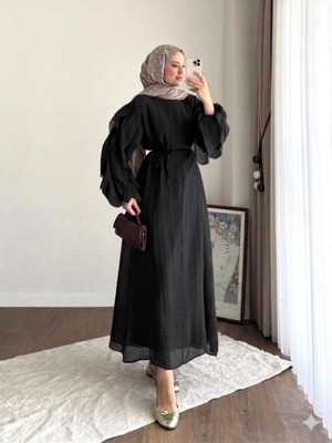Miraydin Butik Kadın Kolu Fırfırlı Modal Elbise M2648 -  Siyah
