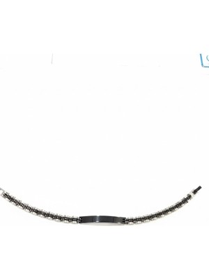 sbodurhome Siyah Deri  / Çelik  Erkek Deri Bileklik 20 Cm  - EBL0045