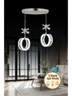 UltraMint Renkli Kristal Taşlı Gümüş Ledli Mozaik Model 2'li Avize