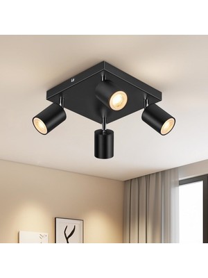 Riolight Riolıght Modern2 Siyah2 Hareketli Başlık 4XGU10 Kare Taban LED Spot LED Avize (Ampul Dahil)