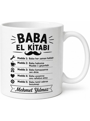 Tupya Gift Baba El Kitabı Yazılı Komik Kupa Bardak Babalar Günü Hediyesi Esprili Baskılı