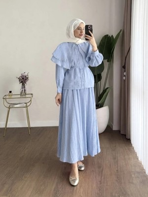 Miraydin Butik Kadın Dantel Yakalı Begonya Gömlekli Etekli Takım M2667 - Bebe Mavisi