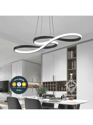 UltraMint Şık Kıvrımlı Siyah Sarkıt LED Avize, Kumandalı, Salon ve Yemek Odası Için