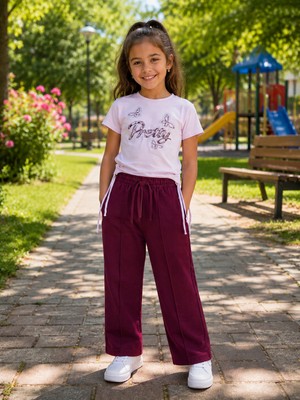 Butik Yeni Sezon Trend Bel Büzgülü Tişört Pamuklu Pantolon Ikili Takım -Tam Kalıp