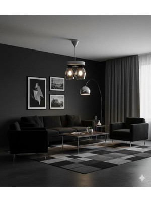 UltraMint Modern 2’li Yuvarlak Gri ve Füme Camlı Oval Avize Seti