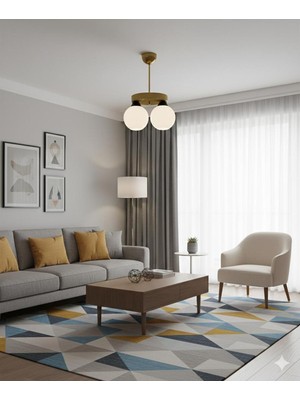 UltraMint Şık 2'li Yuvarlak Gold Kasa Beyaz Top Camlı Avize Seti