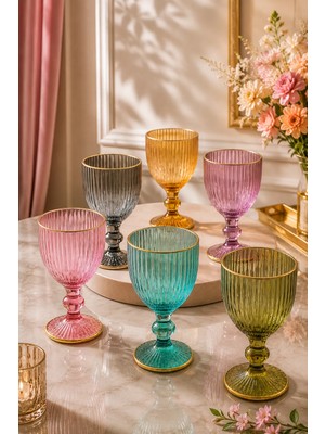 Yzhome  6'lı Cam Renkli Yaldızlı Kahve Yanı Su Bardağı Kadeh Kupa Bardak 75 ml