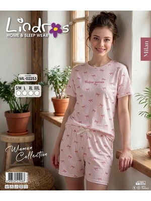 Lindros Kısa Kollu Şortlu Kadın Pijama Takım(Milan Kumaş,esnek-Pamuklu)