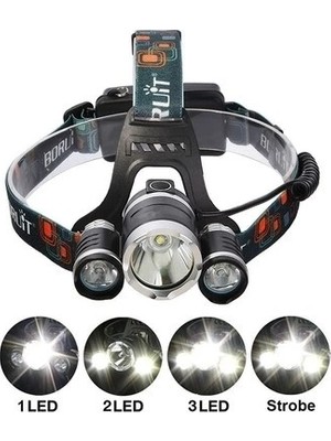 Zenvia T6 Kafa Feneri 5000 Lumens 3xcree Xm-T6+2r5 Lamba LED Kamp Lambası