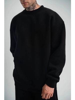 Zenvia Erkek Uzun Kol Bisiklet Yaka 3 Iplik Pamuklu Kışlık Sweatshirt - Siyah