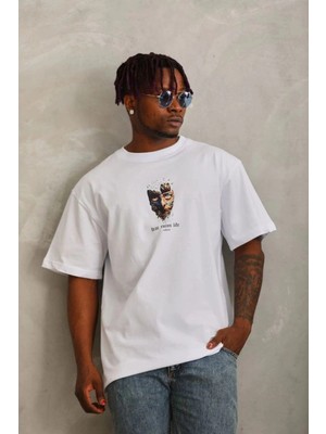 Zenvia Erkek Baskılı T-Shirt Kısa Kol Bisiklet Yaka Regular Fit Rahat Kalıp Günlük Tişört - Beyaz