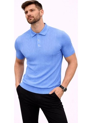 Zenvia Erkek Yazlık Triko Tişört Kısa Kol Polo Yaka Düğmeli T-Shirt - Bebek Mavisi