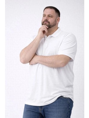 Zenvia Erkek Polo Yaka Düğmeli Tişört Pike Kumaş Battal Beden Kısa Kol T-Shirt - Beyaz