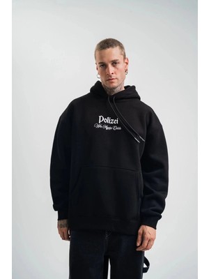 Zenvia Erkek 3 Iplik Pamuklu Kapüşonlu Baskılı Cepli Oversize Sweatshirt Hoodie - Siyah